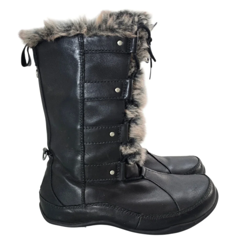 The North Face Winter Boots Womens 8 Black Leather PrimaLoft Faux Fur Insulated